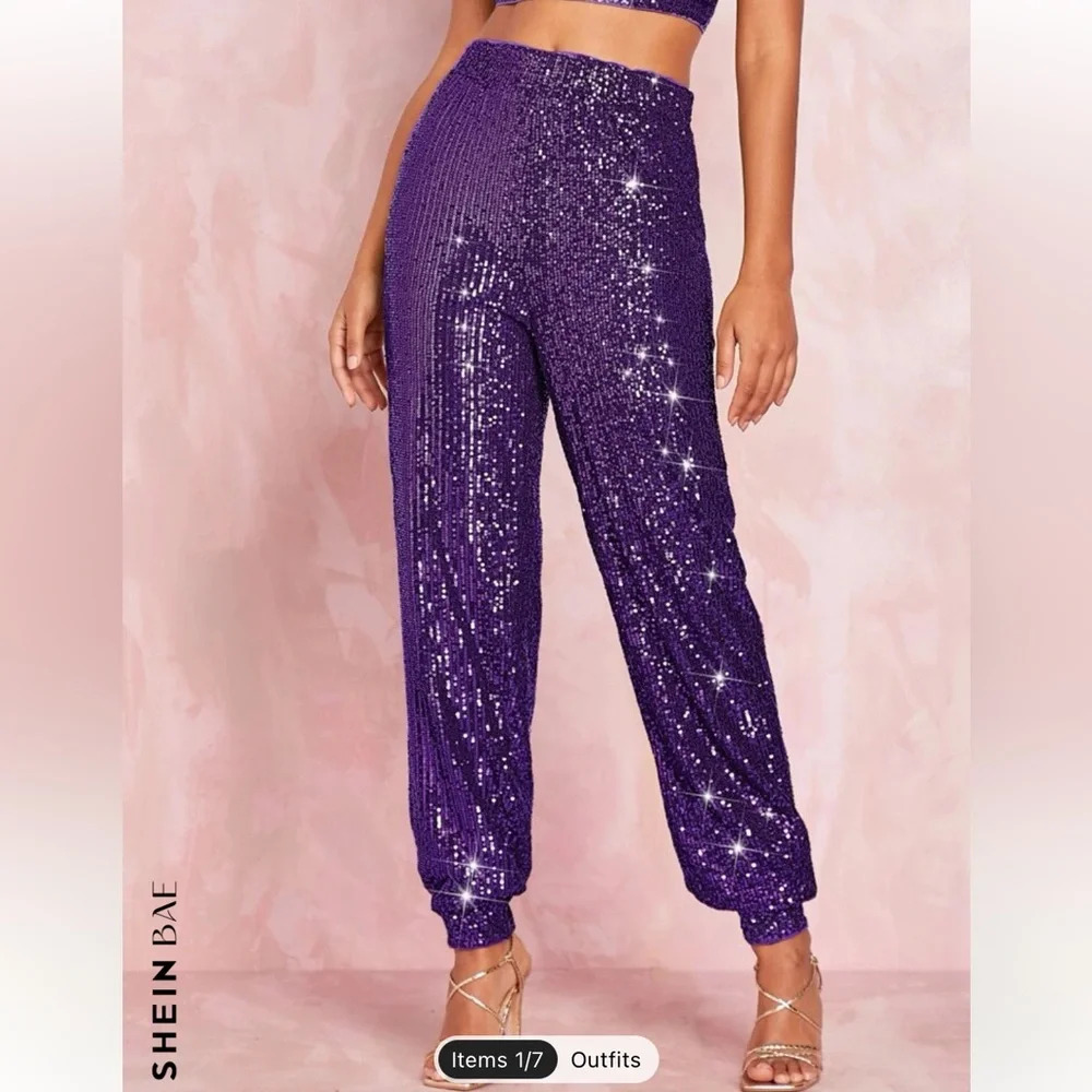 SHEIN Purple Sequin Jogger Pants